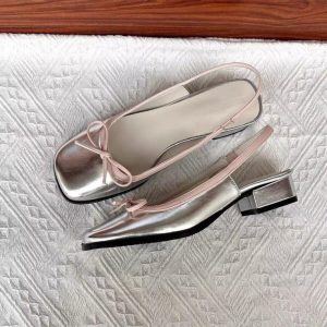 Aurelia Silver Bow Slingback Flats